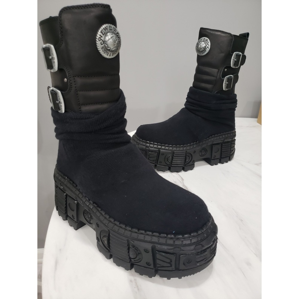 SIZE 40 New Rock M-WALL373SOCK-C1‎ Sock Platform Boots Black MENS 7 / WOMENS 9